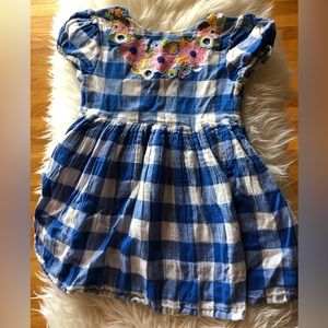 Peek blue vintage looking checker dress with floral embroidery